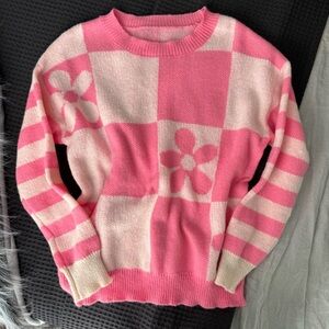 Pink Flower Checkered Sweater